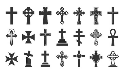 Fototapeta premium Diverse set of cross and religious symbol vector icons for design projects