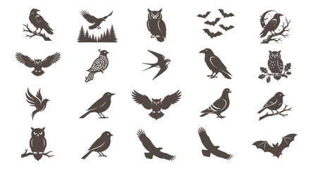 Fototapeta premium Birds and nocturnal creatures vector icon collection
