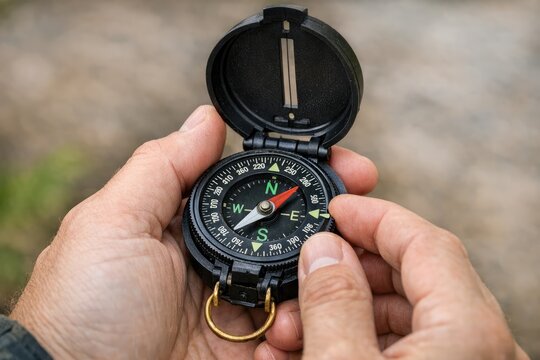 A person holding a compass in their hand, suitable for navigation or adventure themes