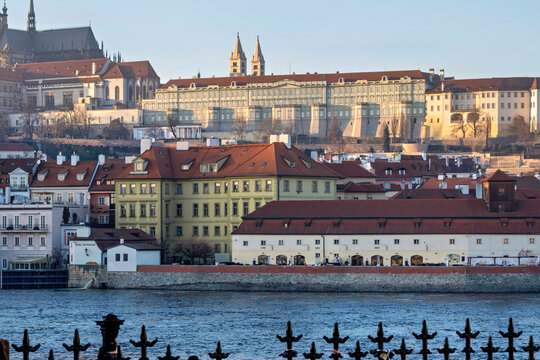 10th January, 2024, Czech Republic. Prague Castle complex and St. Vitus Cathedral viewed across the Vltava River.