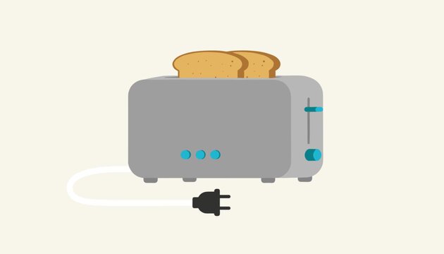 Retro style metallic grey toaster pops up two freshly sliced pieces of toasted bread ready for a delicious breakfast.