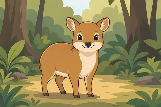 Cute Cartoon Lesser Mouse-Deer Character with Friendly Smile, Generative AI