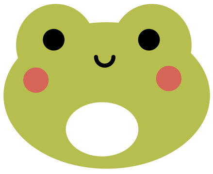 Cute Green Frog Face Kawaii Cartoon Animal Illustration
