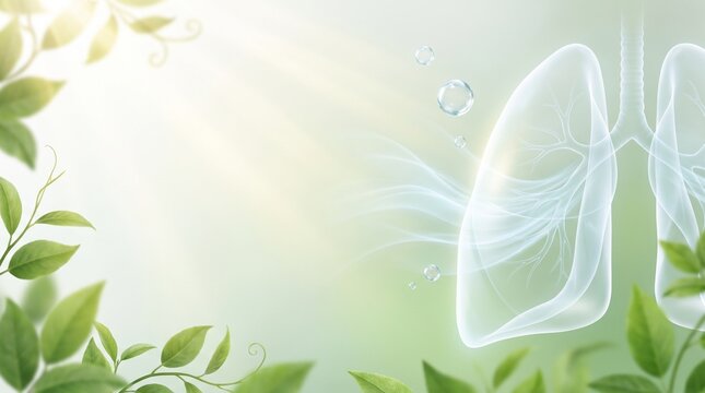 Healthy Lung Month Medical Background with Green Leaves, Clean Air and Soft Natural Light
