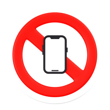 3D No Smartphone Allowed Sign with Prohibited Red Circle for Silence Zone