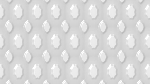 Abstract white geometric oval pattern background. Modern minimal 3D embossed panel motion. Clean glossy ceramic tile design.