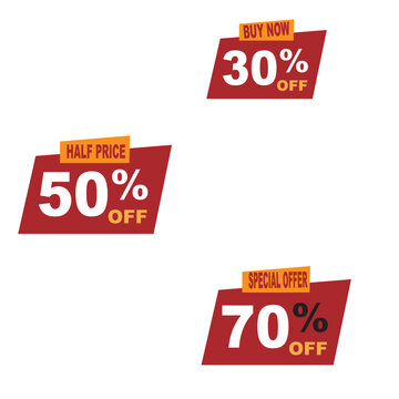 Set of three red discount sale tags