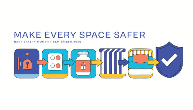 Baby safety month infographic showing essential home protection tips for infants