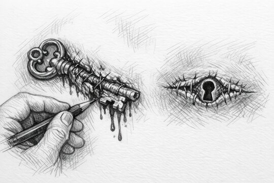 A skeleton holding a key