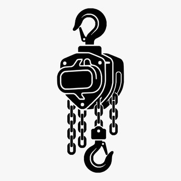 Modern Black and White of an Electric Chain Hoist with Hooks and Chains for Industrial Use with high quality professional line art symbols for modern creative design and digital branding projects