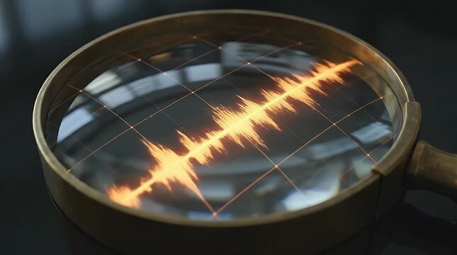 Zooming into glowing orange energy inside magnifying glass
