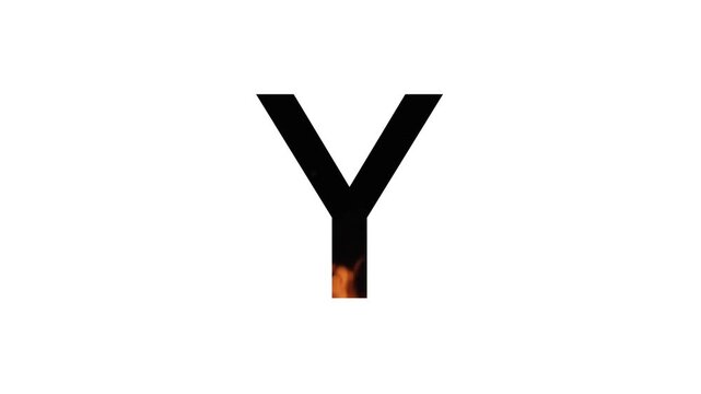 alphabet letter "Y" with animated flames on a white background