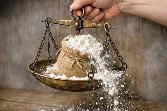 A close-up shot of a bag of flour being measured on a digital scale