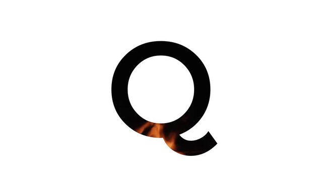 alphabet letter "Q" with animated flames on a white background