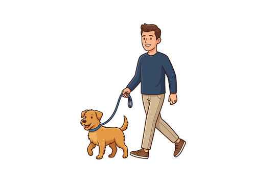 Man Walking Dog Vector Illustration