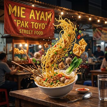 Authentic Indonesian Mie Ayam Street Food with Levitation Effect