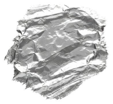 An abstract, irregular organic silver foil brush stroke shape, shimmering with crumpled texture and metallic reflections, isolated on a transparent background, soft studio light, modern luxury concept