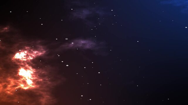 Sunset sky natural background, abstract orange fire clouds space atmosphere motion background, twinkling dust particles floating background overlay.4k loop animation