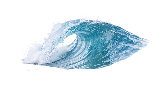 Powerful blue ocean wave crashing with isolated on png transparent background