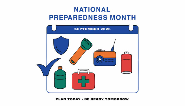National preparedness month calendar showing emergency supplies for home safety planning