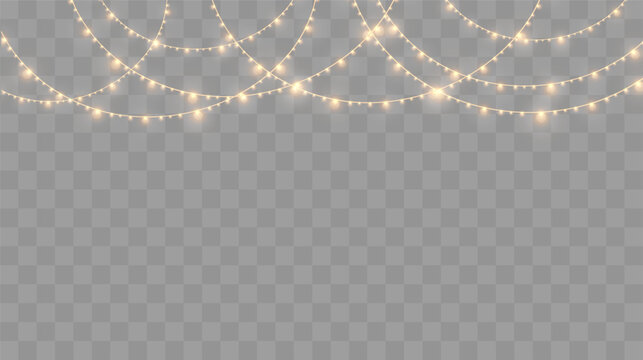 Warm White Christmas Fairy Lights Garland Isolated on Transparent Background