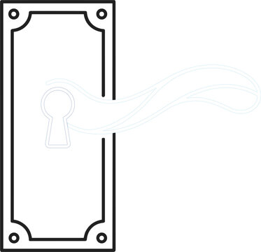 Antique door plate with keyhole cutout and ornate trim detailing architectural hardware vector line art design element