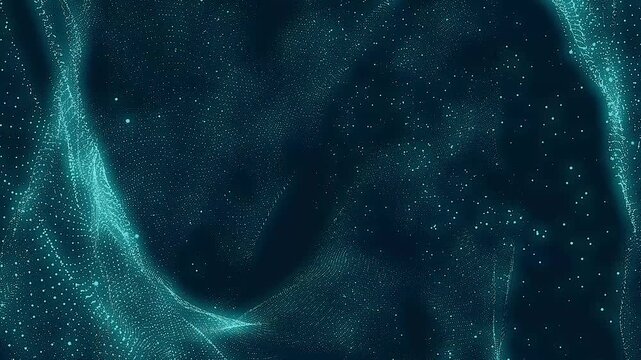 Abstract blue particle wave background with glowing cyber network technology