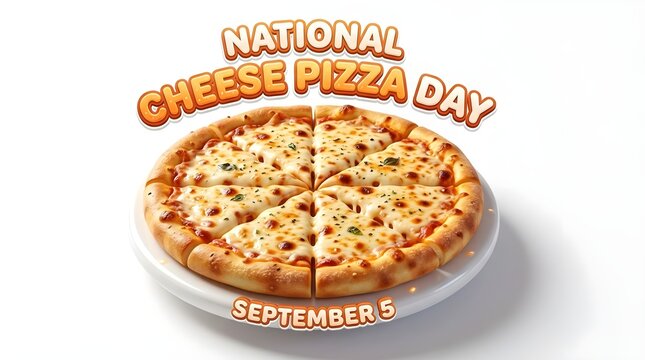 A 3D cheese pizza icon on a white background. Concept for National Cheese Pizza Day.