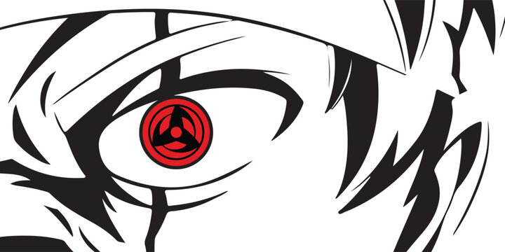 Anime Mangekyou Sharingan Eye Close-up Black and White Vector Illustration