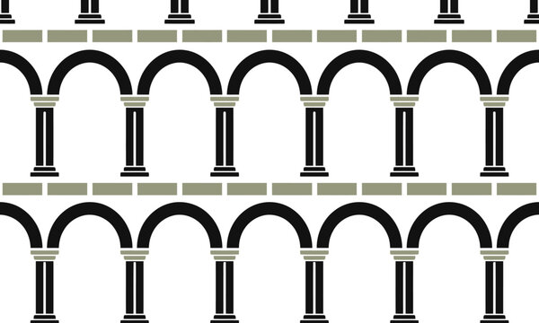 Classical roman arch pattern vector, ancient greek column architecture background, minimalist black and white arcade design