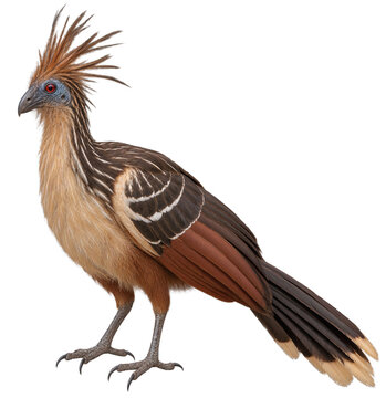 Hoatzin hupp&eacute; debout de profil sur fond transparent