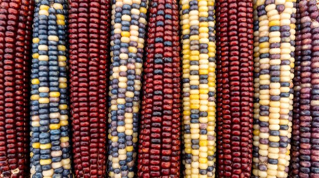 Multicolored indian corn or maize indian corn background