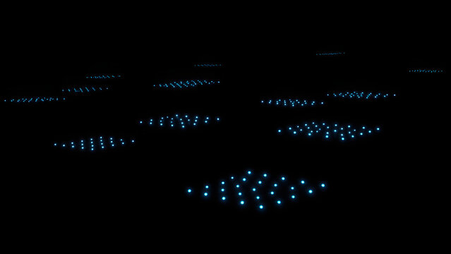 Glowing Blue LED Dot Matrix Patterns in Dark Space