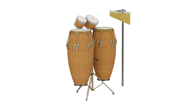 3d rendering perkusi dangdut with conga drums and woodblocks