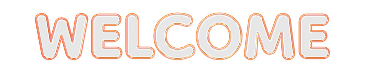 3D Glass WELCOME Text with Rose Gold Metallic Chrome Border, Glossy Transparent Glass Lettering, Luxury Shiny Rose Gold Outline Isolated on Transparent Background © Soapbeer