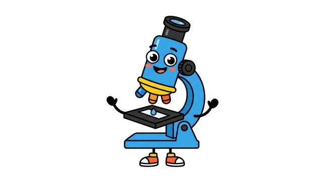 Cute cartoon microscope character isolated on white background