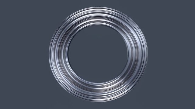 Central glowing concentric metallic rings with layered reflections on uniform dark background
