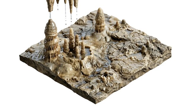 Detailed 3D Isometric View of a Natural Limestone Cave Formation Isolated on White Background