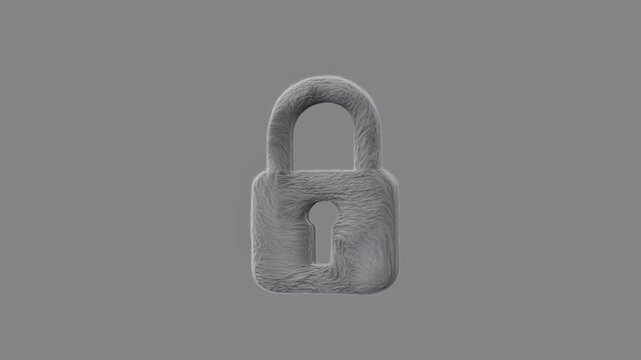 Textured padlock with keyhole centered against a plain gray background with no visible movement