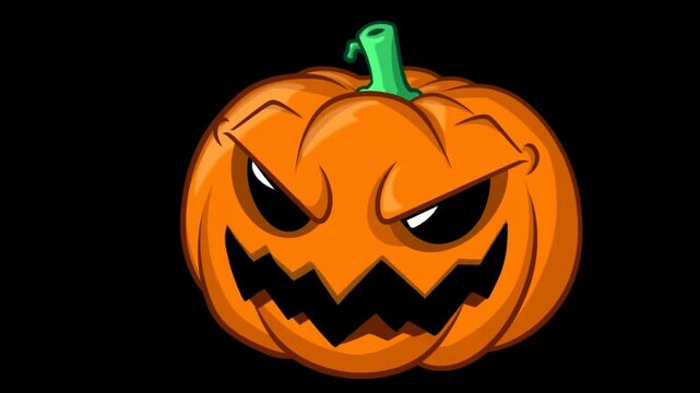 Angry cartoon pumpkin with furrowed brows and jagged mouth on black background