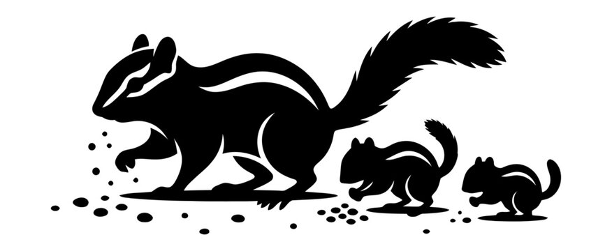 Black and White Chipmunk Silhouette Family Graphic Illustration