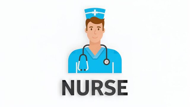 Male nurse character illustration with stethoscope and medical cap over white background