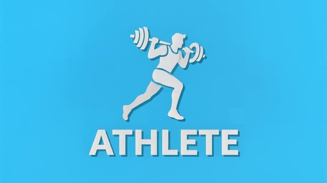 Minimalist Weightlifting Athlete Icon with Barbell and Text on Blue Background