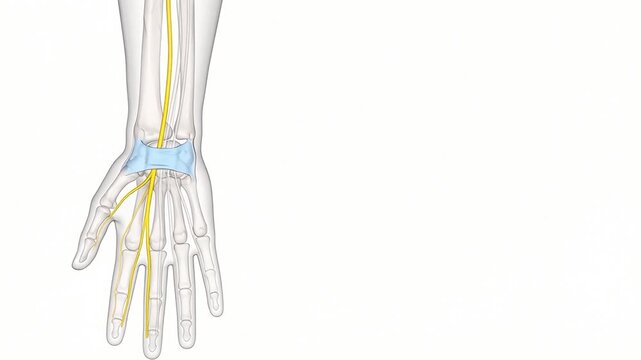 3D Medical Illustration of Human Wrist Movement Showing Carpal Tunnel and Median Nerve