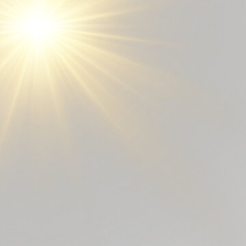 Golden sun flare with glowing bokeh and radiant Llight beams on transparent background