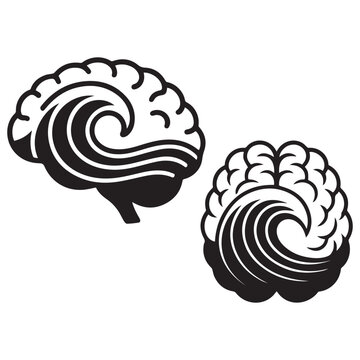 Brain wave ocean wave mental health meditation psychology vector icon set