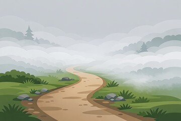 Naklejka premium A dirt road cutting through a vibrant green meadow