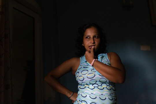 Expressive facial expression of a middle aged Indian woman