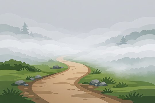 A dirt road cutting through a vibrant green meadow