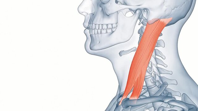3D Medical Illustration of Human Neck and Sternocleidomastoid Muscle Movement